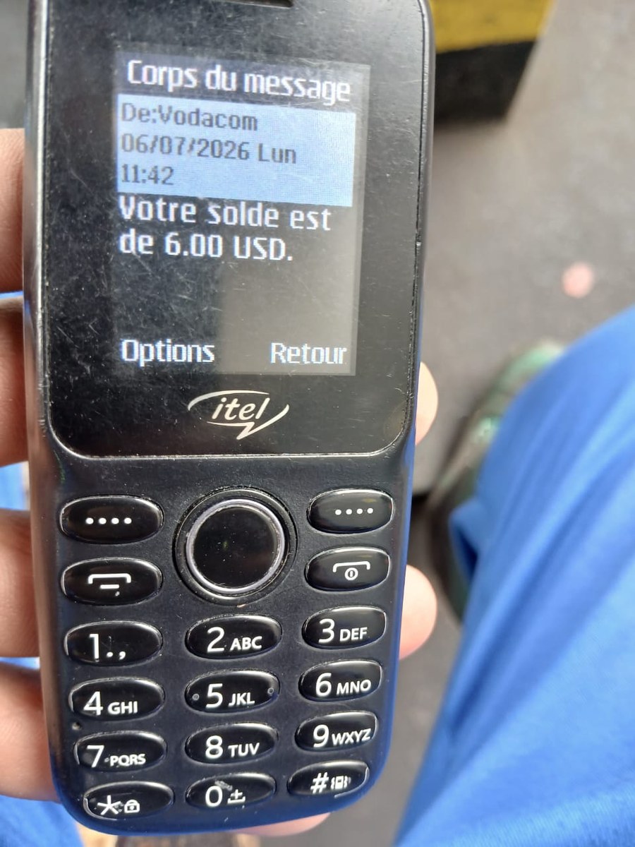 Vodacom phone message confirming a 6 US dollar airtime balance